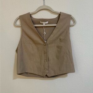 WAYF Women's Beige Pinstripe Crop Vest